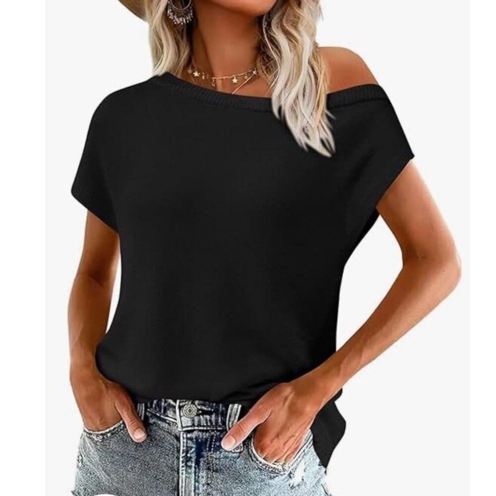 Pretty Garden Off Shoulder Black Sweater XXL
